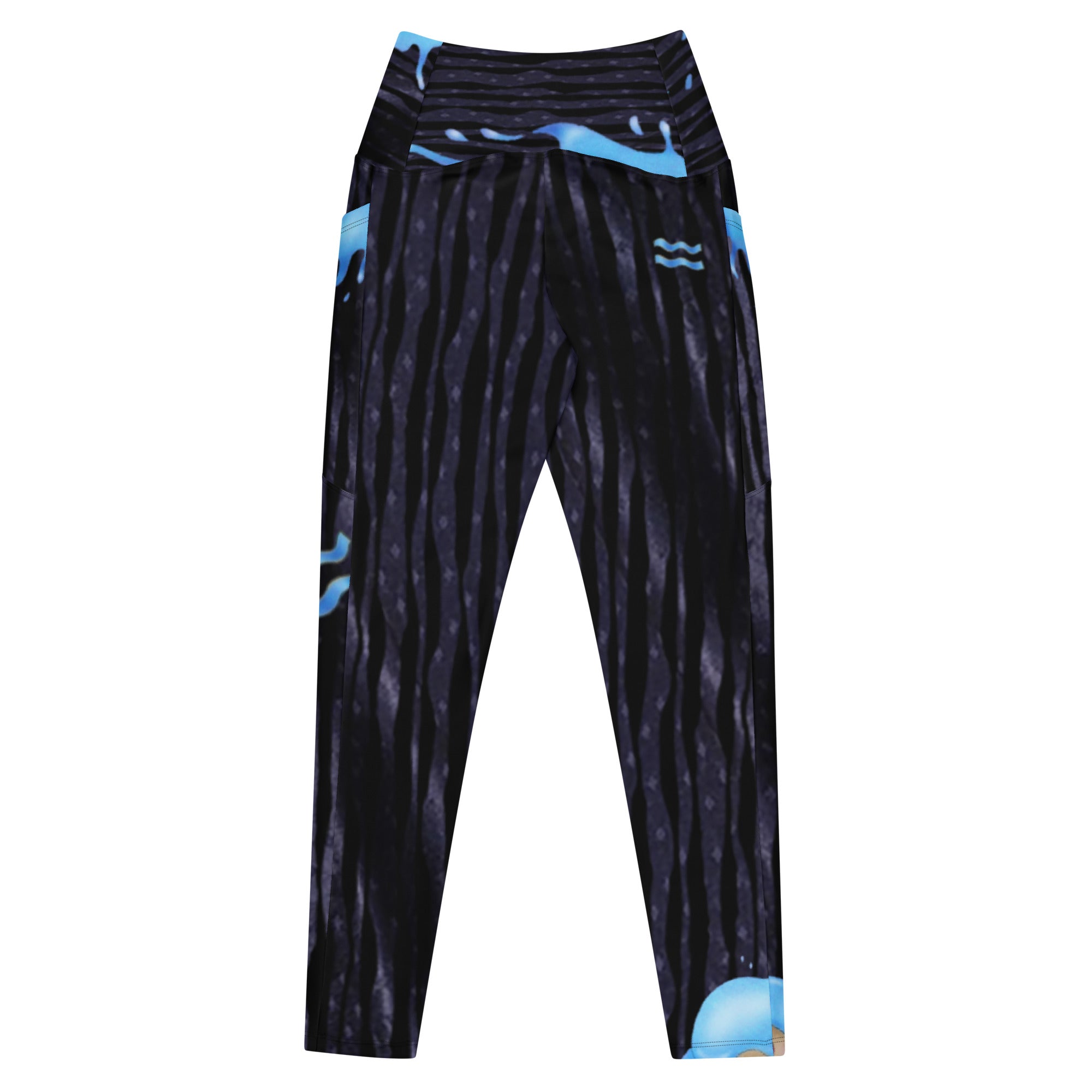 Gym Leggings with Pockets for Aquarius Girls. Zodiac Yoga Pants- Cosmic Aqua by WickedYo.